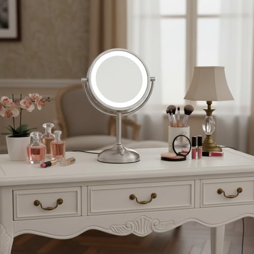 Espejo de maquillaje con luz LED y aumento 10X redondo miniatura 4