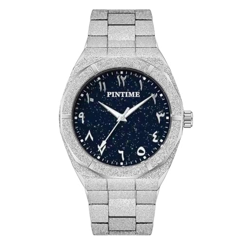 PINTIME Men's Octagonal Stainless Steel Watch, Starry Sky Dial with Arabic Numerals, Sparkling...