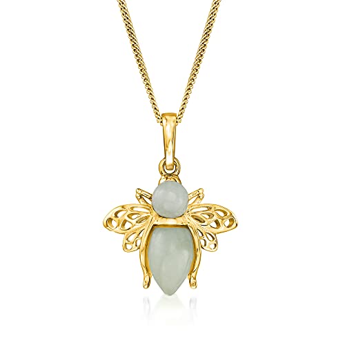 Ross-Simons Jade Bumblebee Pendant Necklace in 18kt Gold Over Sterling