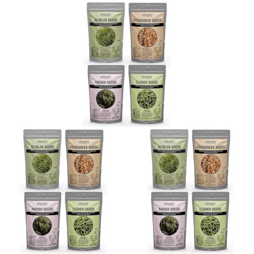 Image of HARIBAS Microgreens Sprouting for Sprouting 100gm Each |Pack of 12 Alfalfa, Fenugreek, Clover, Radish Seeds | Satvi Lifestyle | Super Seeds for Healthy Salads