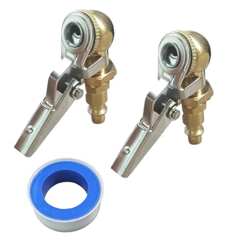 2PCS 1/4 FNPT Closed Ball Tire Chuck with Clip, Clip-On Air Chuck with Quick Plug, Locking Air Chuck Tire Inflator with Thread Tape for Car Truck RV Tire Air Compressor Accessories
