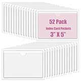 52 Pack Adhesive Pockets 3x5 Inch Labels for Storage Bins Clear Plastic Index Card Holder, Label Holder with Top Open for Loading Tote Labels for...