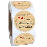 SALEMAR Homemade with Love Stickers 500PCS, 1.5 Inch Brown Kraft Label Stickers for Canning Bottles,