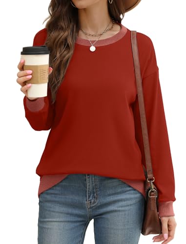 Saloogoe Womens Tops Trendy Casual Long Sweaters Tunics to Wear with Leggings Red 2XL - Thumbnail 2