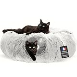 One PETS-TOP Katzentunnel – Tunnel für Katzen Rund mit Schlafplatz & Bed – Katzentunnel XXL Große Katzen – Donut Rascheltunnel aus Plüsch – Cat Tunnel