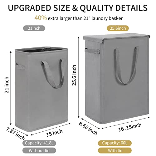 Chrislley 60L Slim Laundry Hamper With Lid Narrow Laundry Basket With Handle Upgrade Foldable Dirty Clothes Hamper Portable Skinny Hamper Organizer Storage Bins (25.6 Inches , Grey) #TOP1