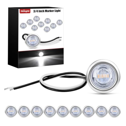 Image of Nilight 3 /4 inch Round Marker Lights 10PCS White Side Bullet Clearance Light | 304 Stainless Steel Bezel with IP68 Waterproof Hardwired Bright LEDs and 2 Wire Design for 12V Trailers Trucks Campers Boats