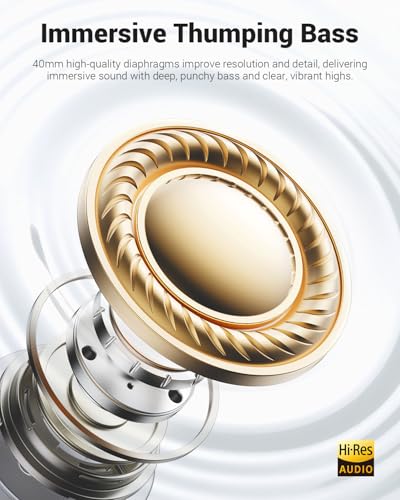 Image of Wentronic Y01 Wireless Noise Canceling Headphones Bluetooth 5.3 Over Ear Headphones with Microphone, Hi-Res Audio, 48H Playtime, Foldable Comfortable Earpads,Compatible with iOS,Android,PC, Silver