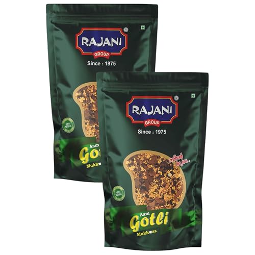 RAJANI Golti Mukhwas 200g (Pack of 2) Pouch, Digestive Mukhwas with Salted & Roasted Mango Seeds, Tal & Dhanadal | Tasty & Refreshing Khatta Meetha Gotli Mouth Freshener (Mukhwaas) | After Meal Snack