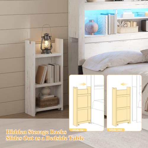 Image of AMERLIFE Queen /Full Wood Headboard Only with Storage, Distressed White