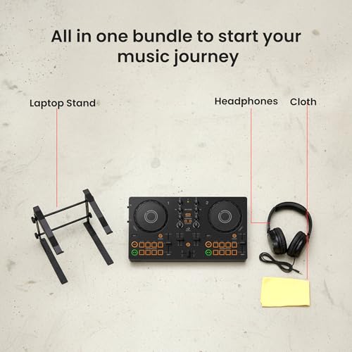 Image of Pioneer DJ AlphaTheta DDJ-FLX2 Compact 2-Channel DJ Controller | Bundle with Laptop Stand, Headphones, and Austin Bazaar Polishing Cloth