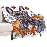 velumair Fall French Bulldog Bed Blanket Warm Plush Lightweight Soft Flannel Pumpkins Maple Leaves Throw Blanket for Living Rooms Sofa Bedroom Decor 50"x60"