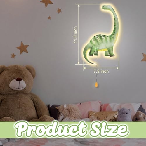 Image of Aurelema Dinosaur Night Light Wall Lamp Sleeping Nursery Lighting Cute Floating Battery Operated Hanging Lamp for Baby Boys Girls Bedroom Room Nursery Wall Decorations