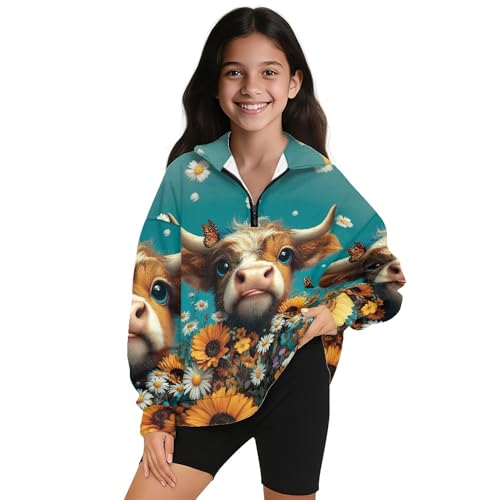 Image of AmzPrint Girls Graphic Quarter Zip Coat Long Sleeve Lightweight Oversized Athletic Running Hoodies For Kids Teen Girls