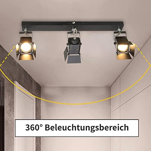 KARMIQI LED Ceiling Light Rotatable, 3 Way Black Spotlights Wall/Ceiling with GU10 Bulbs Included , Wall Lights Indoor for Kitchen Lounge Bedroom Dining Room