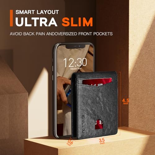 Image of RUNBOX Wallet for Men Slim Leather Bifold RFID Blocking Minimalist Front Pocket Design with Gift Box | Minimalist Front Pocket Design, Holds 8 Cards, RFID Protection, Gifts for Men on Birthdays, Father's Day, and Christmas