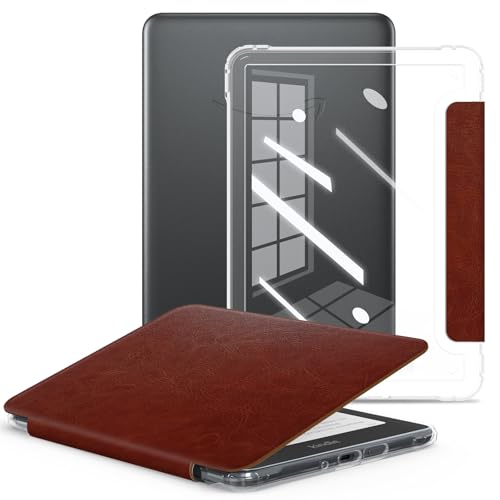 E NET-CASE Case for All-New 2024 Released & Kindle Colorsoft (2025) 7 inch Ebook Electronic Reader,Clear Back Shell Durable PU Leather Cover with Auto Sleep Wake,Brown