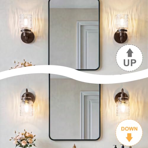 Image of 2 Pack Hammered Glass Wall Sconces Set of Two, Oil Rubbed Bronze