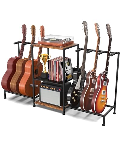 LIFXIZE Guitar Stand for Acoustic Multiple Guitars Holder with 3-tier Storage Shelf, Guitars Display...