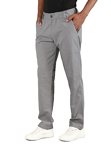 Image of CHKOKKO Men Mid Rise Slim Fit Solid Regular Trouser