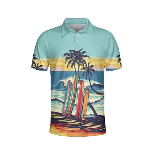 Surfboard Polo Shirts for Men - Short Sleeve Golf Shirts 3D Graphic Mens Polo T-Shirt Casual Style Series 19 Size M