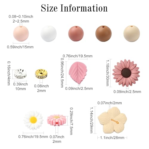 UR URLIFEHALL 100 Pcs 12 Styles Silicone Flower Leaf Round Shaped Rubber Spacer Beads for Pens Bagchain Keychain Jewellery Crafts - Image 2