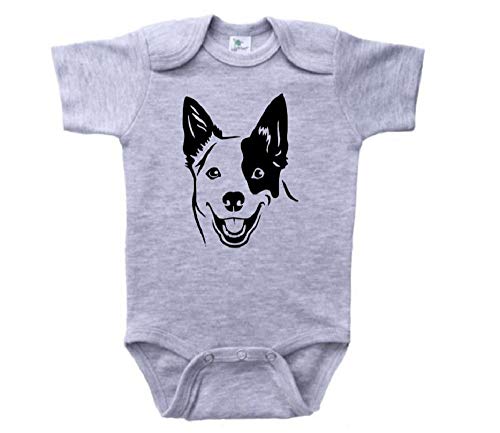 Ebenezer Fire Australian Cattle Dog Baby Onesie/Blue Heeler/Cute Newborn Outfit (0-3M, Grey SS (Black Text))