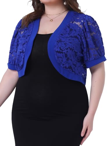 Image of Agnes Orinda Plus Size Cropped Cardigans for Women Open Front Short Sleeve Floral Lace Sheer Bolero Shrugs for Dresses