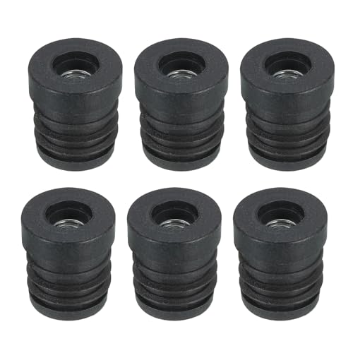 Image of Uxcell 6Pcs M6 Thread Inserts for 19mm /0.75 inch OD Round Tube, Black Plastic Plug Caster Insert Chair End Caps Furniture Leg Plug