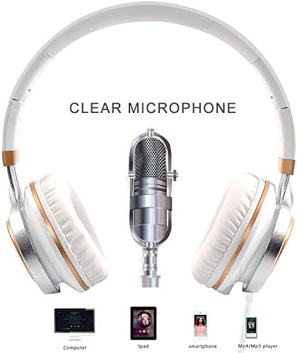 Headphones,Biensound HW50C Stereo Folding Headsets Strong Low Bass Headphones with Microphone for iPhone, All Android Smartphones, PC, Laptop, Mp3/mp4, Tablet Macbook Earphones (White&Gold)