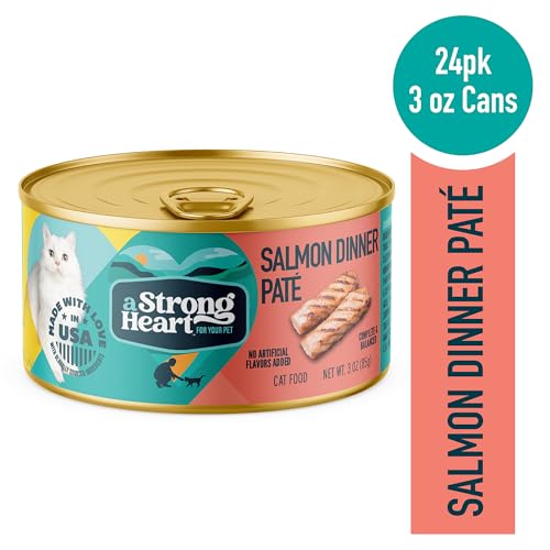 Image of A Strong Heart Canned Wet Cat Food, Salmon Dinner Pate - 3 oz Cans (Pack of 24), Made in The USA with Real Salmon
