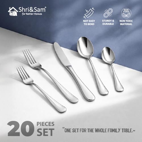 Image of Shri & Sam Heavy Thickness Cup Down Stainless Steel Cutlery Set of 20 | 4 Dinner Forks, 4 Salad Forks, 4 Dinner Knives, 4 Dinner Spoons, 4 Tea Spoons | Mirror Finish | Dishwasher Safe | Made in India