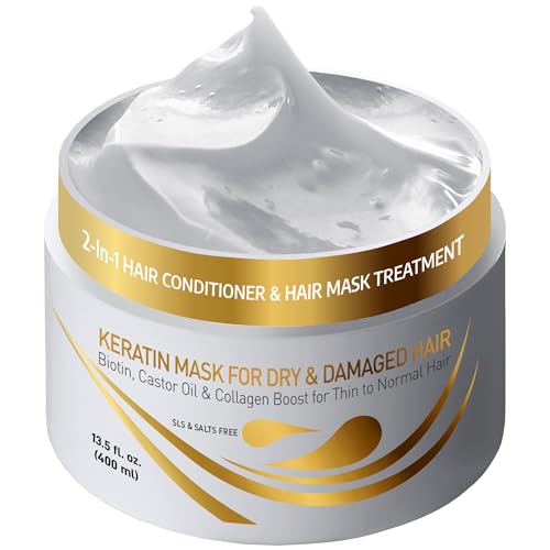 Vitamins Mascarilla para Pelo Seco y Dañado con Keratina - Tratamiento Capilar Hidratante Antiencrespamiento con Biotina, Aceite de Ricino, Aceite de Coco y Jojoba para Cabello Fino