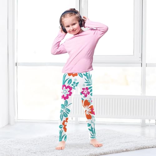 Flower Hibiscu Girls Leggings,Workout Leggings for Girls Toddler Athletic Leggings Size for 3-10T4