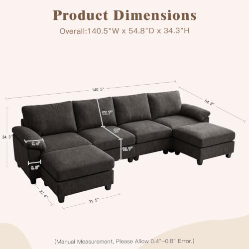 Image of Sectional Couches for Living Room, 141 inch U Shaped Cloud Sofa & Couch