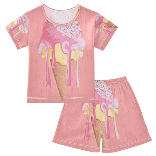 ALAZA Hipster Ice Cream 3d Pajamas Set Short Sleeve Cotton Sleepwear Summer Pjs 2 Piece 5-14Y