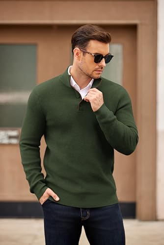 COOFANDY Men's Quarter Button Sweater Mock Neck Textured Knitted Pullover4