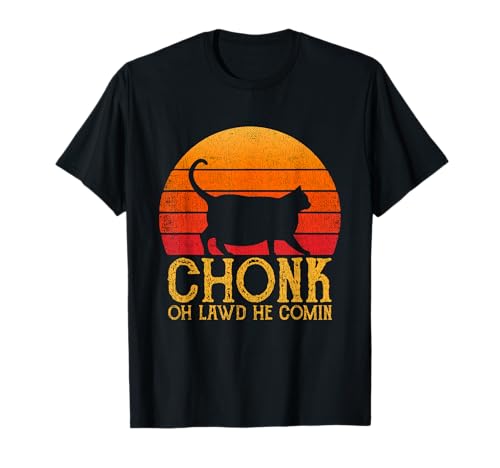 Chonk Distressed Retro Sun 70s 80s Colors Funny Fat Cat Meme T-Shirt