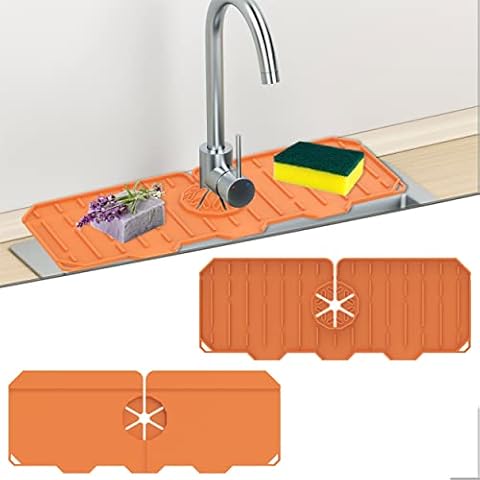 Raincol Silicone Faucet Mat, Sink Splash Guard, Faucet Handle Anti Drip Tray Anti Drip Protector Splash Countertop Sink Splash Guard for Kitchen Bathroom Bar Top Protection (1pcs-Orange) Cover