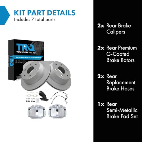 Image of TRQ Rear Brake Pad and Rotor Set Semi Metallic Coated Rotors Calipers Compatible with 2001 Chevrolet Silverado 1500 Sierra 1500