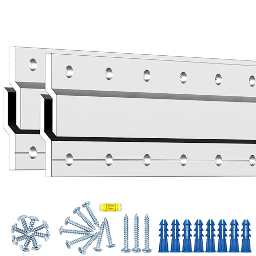 Image of French Cleat Hanger 34 Inch - 2 Pack - Picture, Mirror, Whiteboard, Pallet or Panel Interlocking Wall Mounting Bracket - Aluminum Z Bar Clip Hanger Supports 150 lbs