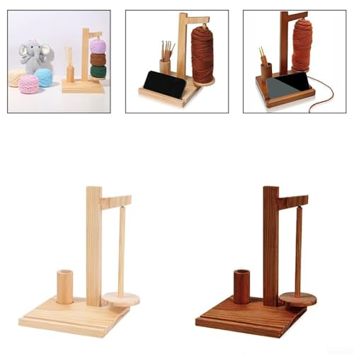 Image of Wooden Yarn Spool Rack, Yarn Holder for Crocheting, Wooden Yarn Holder Phone Stand, Wooden Yarn Holder for Crocheting and Knitting, for gifts for Cochet Lovers (Brown)