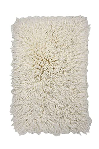 Theko Sona-Lux Flokati Alfombra tejida a mano, lana virgen, XXL, natural