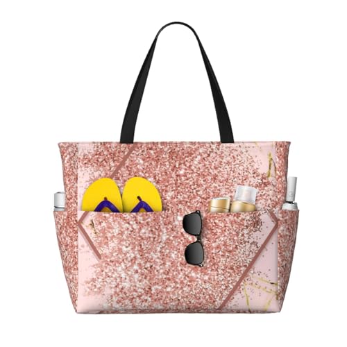 Grand sac de plage rose pailleté : le fourre-tout imperméable à motif losange