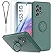 Qasyfanc Hülle Kompatibel für Samsung Galaxy A53 5G Handyhülle mit 2 Stück Schutzfolie, 360 Grad Ring Halter Ständer Silikon Schutzhülle mit Kameraschutz, Weiches Mikrofaserfutter Case (Grün)