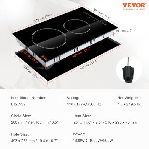 Vevor 20 X 11.6 INCH 2 BURNERS STOVE TOP Built In Electric Stove Top, 12 Inch 2 Burners, Glass Radiant Cooktop thumb #6