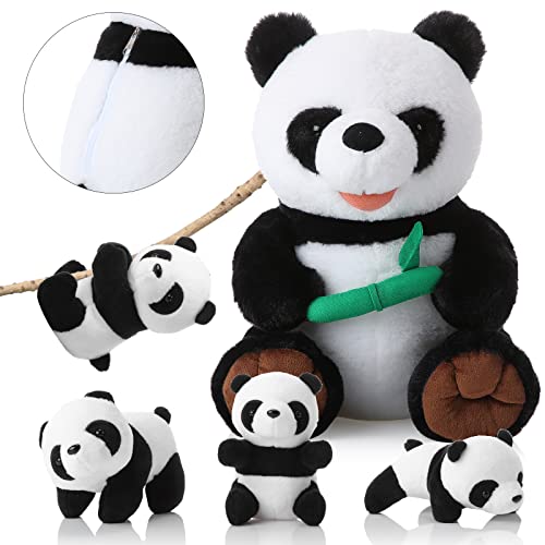 Skylety 5 Pieces 14 Inch Plush Panda Stuffed Animals Panda Bear Stuffed Animal Mom Baby Panda Plush Toys Large Panda with 4 Little Plush Panda Soft Panda Plush Toys for Kids Boy Girl Gift