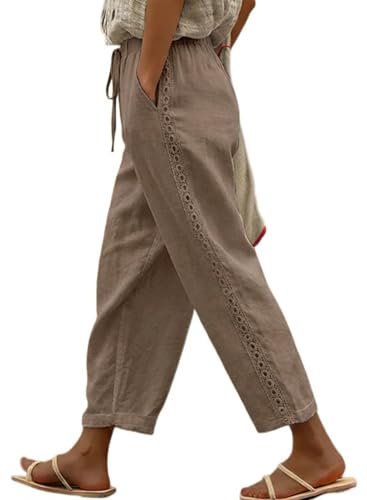Image of Acelitt Women Casual Lightweight Drawstring Elastic Waist Pants with Pockets, S-XXL