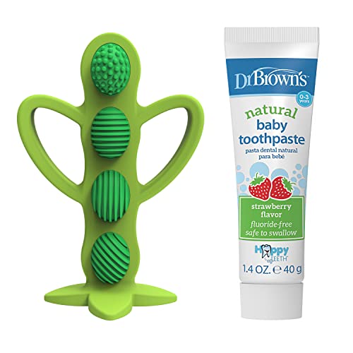 Image of Dr. Brown’s Peapod Teether and Training Toothbrush, Soft and Safe for Baby Gums and Baby Toothpaste, Strawberry Flavor Toddlers and Kids Love, Fluoride Free, Made in The USA, 0-3 Years, 1.4oz