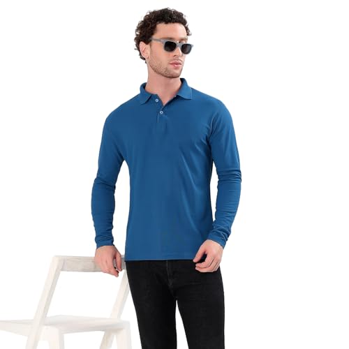 Image of Men's Full Sleeve Collared Soild Color Casual Regular Fit T-Shirt